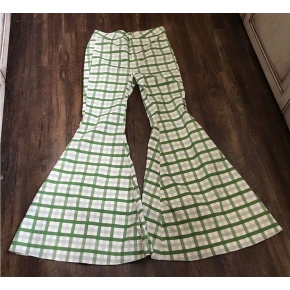 Free People Just Float On Flare Jean Extreme Gingham Mint Green Fray Hem - Picture 6 of 6